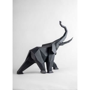 Lladro Elephant Sculpture - Black Matte