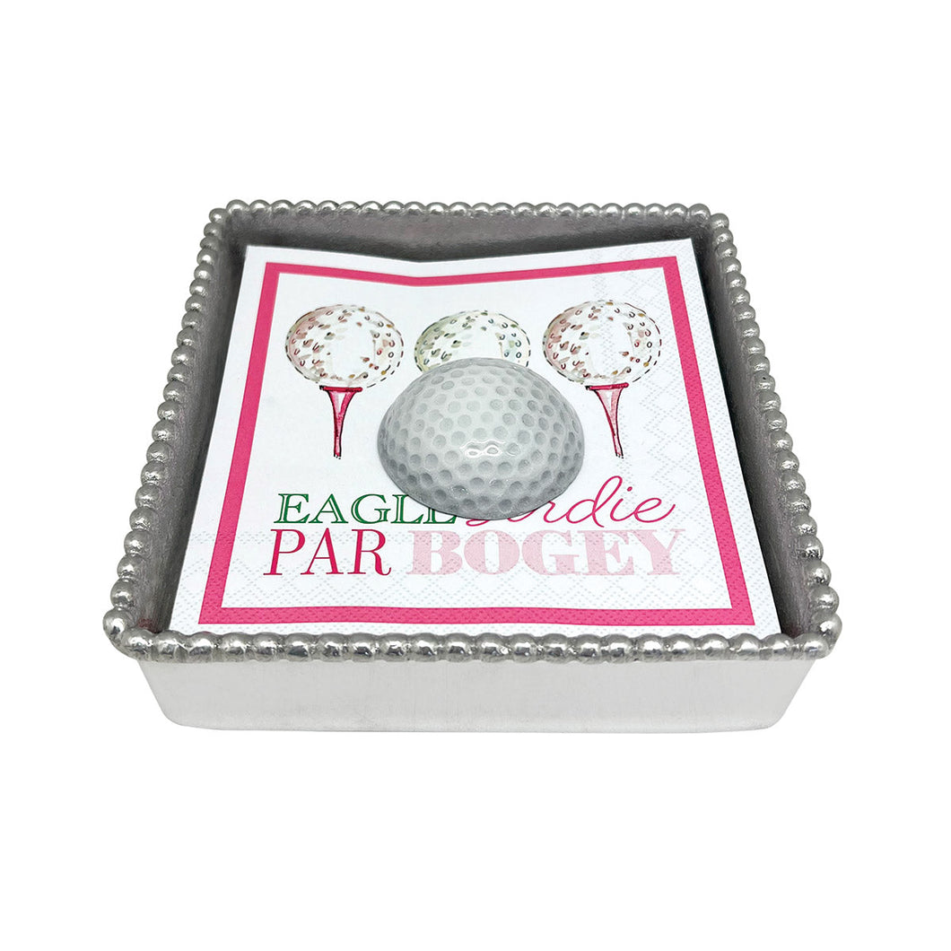 Mariposa White Golf Ball Beaded Napkin Box Set