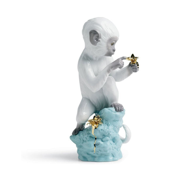 Load image into Gallery viewer, Lladro Curiosity Monkey on Turquoise Rock Figurine
