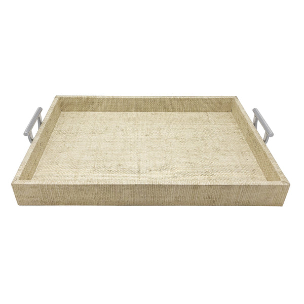 Load image into Gallery viewer, Mariposa Sand Faux Grass Cloth Tray with Metal Handles
