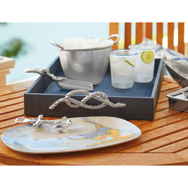 Load image into Gallery viewer, Mariposa Indigo Faux Grasscloth Tray with Rope Handles
