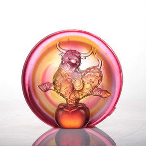 Liuli LIULI Year of the Ox Meaning Crystal Paperweight The Joyful Spirit of the Ox