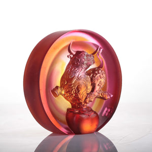 Liuli LIULI Year of the Ox Meaning Crystal Paperweight The Joyful Spirit of the Ox