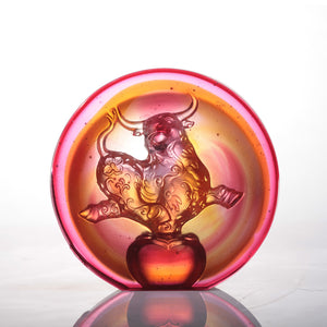 Liuli LIULI Year of the Ox Meaning Crystal Paperweight The Joyful Spirit of the Ox