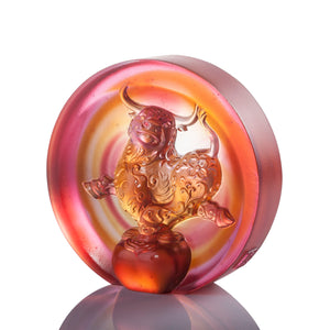 Liuli LIULI Year of the Ox Meaning Crystal Paperweight The Joyful Spirit of the Ox