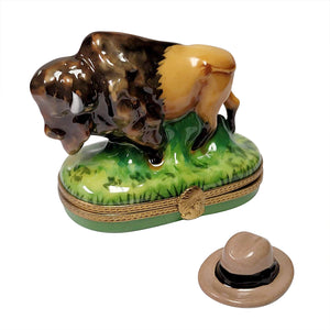 Rochard "Standing Buffalo with Removable Cowboy Hat" Limoges Box