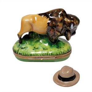 Rochard "Standing Buffalo with Removable Cowboy Hat" Limoges Box