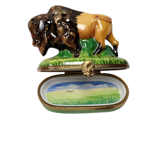 Rochard "Standing Buffalo with Removable Cowboy Hat" Limoges Box