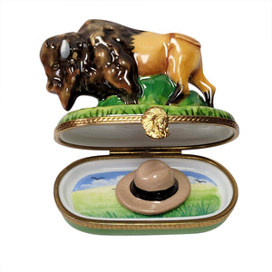 Rochard "Standing Buffalo with Removable Cowboy Hat" Limoges Box