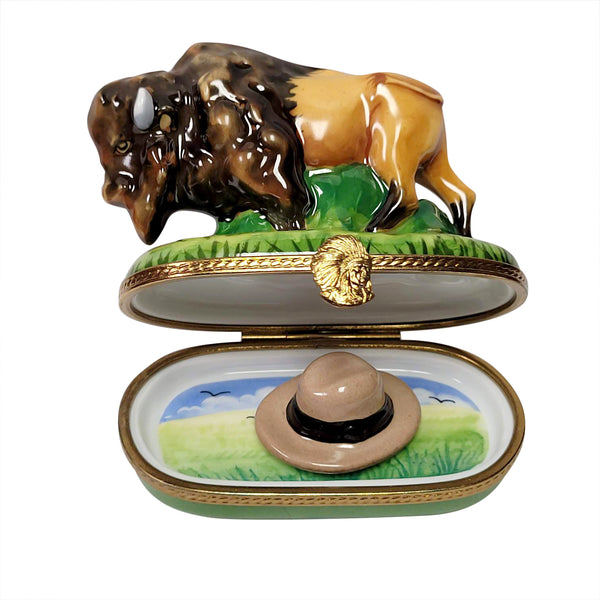 Load image into Gallery viewer, Rochard &quot;Standing Buffalo with Removable Cowboy Hat&quot; Limoges Box
