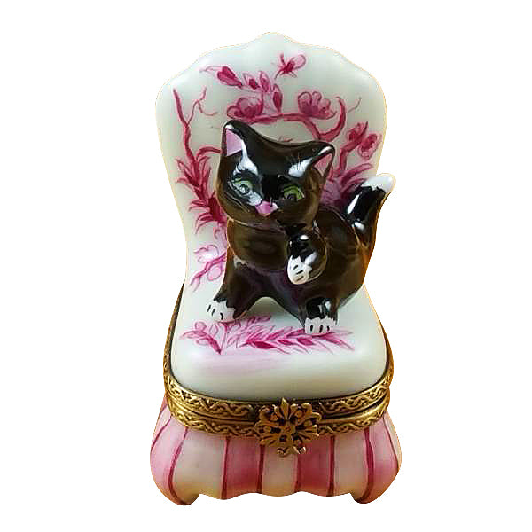 Load image into Gallery viewer, Rochard &quot;Black Cat on Toile Chair&quot; Limoges Box
