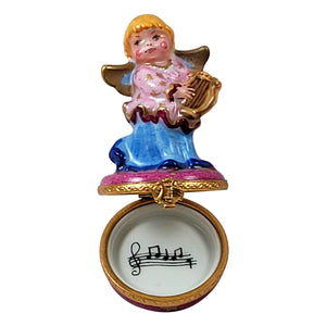 Angel on Pink Base with Lyre Limoges Box