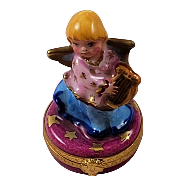 Load image into Gallery viewer, Angel on Pink Base with Lyre Limoges Box
