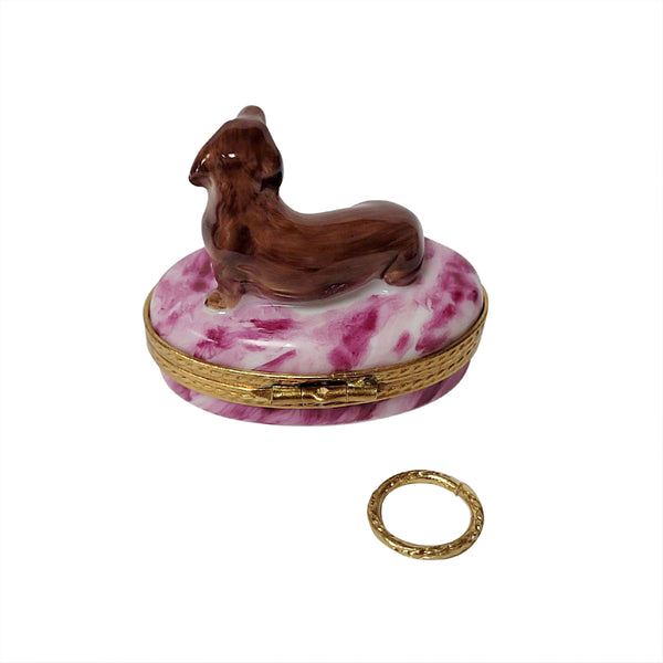 Load image into Gallery viewer, Rochard &quot;Dachshund with Removable Brass Dog Collar&quot; Limoges Box
