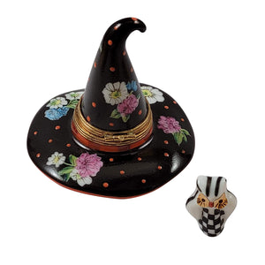 Rochard "Floral Witch Hat with Removable Owl" Limoges Box