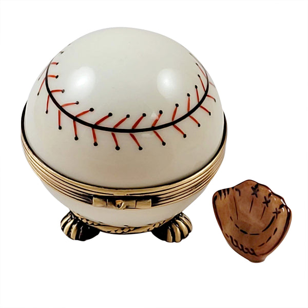 Load image into Gallery viewer, Rochard &quot;Baseball on Stand with a Removable Baseball Glove..&quot; Limoges Box
