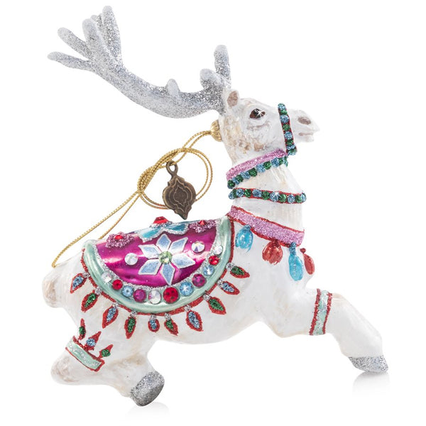 Load image into Gallery viewer, Jay Strongwater Cupid Reindeer Glass Ornament
