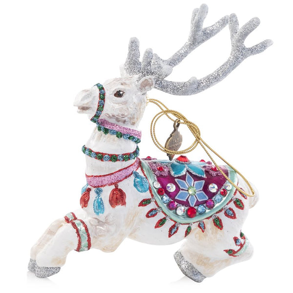 Load image into Gallery viewer, Jay Strongwater Cupid Reindeer Glass Ornament
