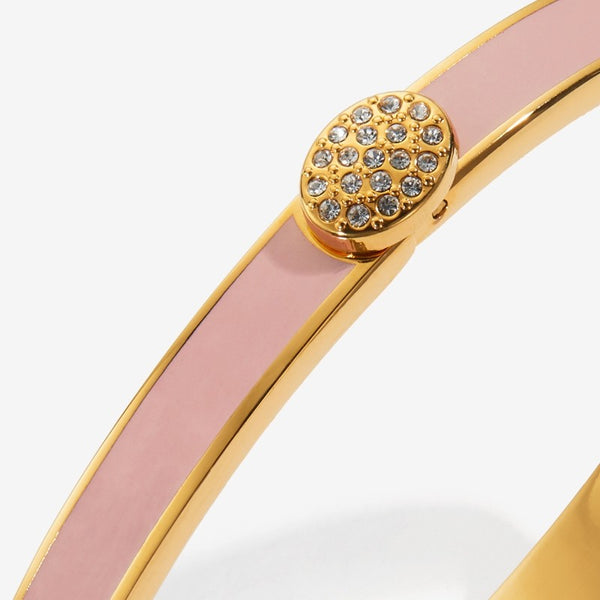 Load image into Gallery viewer, Halcyon Days &quot;Skinny Pave Button Pink &amp; Gold&quot; Bangle
